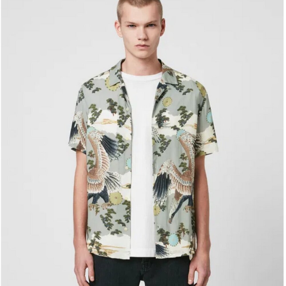ALLSAINTS All Saints Descent Short Sleeve Eagle Button Up Down Front Shirt XL
